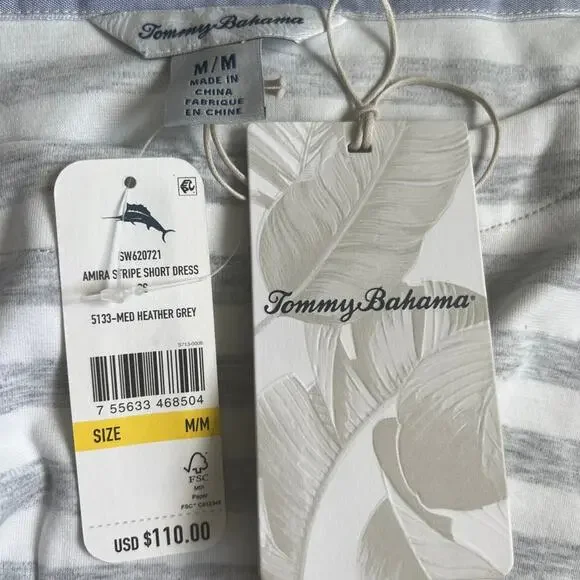 TOMMY BAHAMA Women's Short Sleeve Amira Stripe Short Dress Size M Grey (New) - Picture 3 of 8